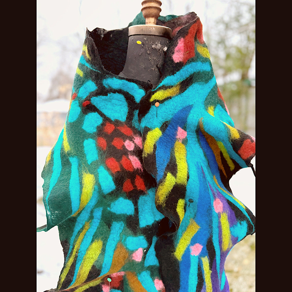 Handmade wool Felted Scarf 78” X 12”