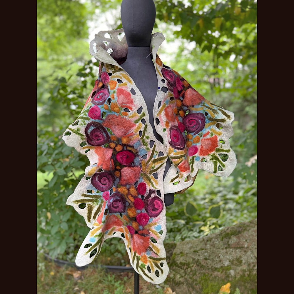 OOAK Handmade wool Felted Scarf 82” X 19” Original art work