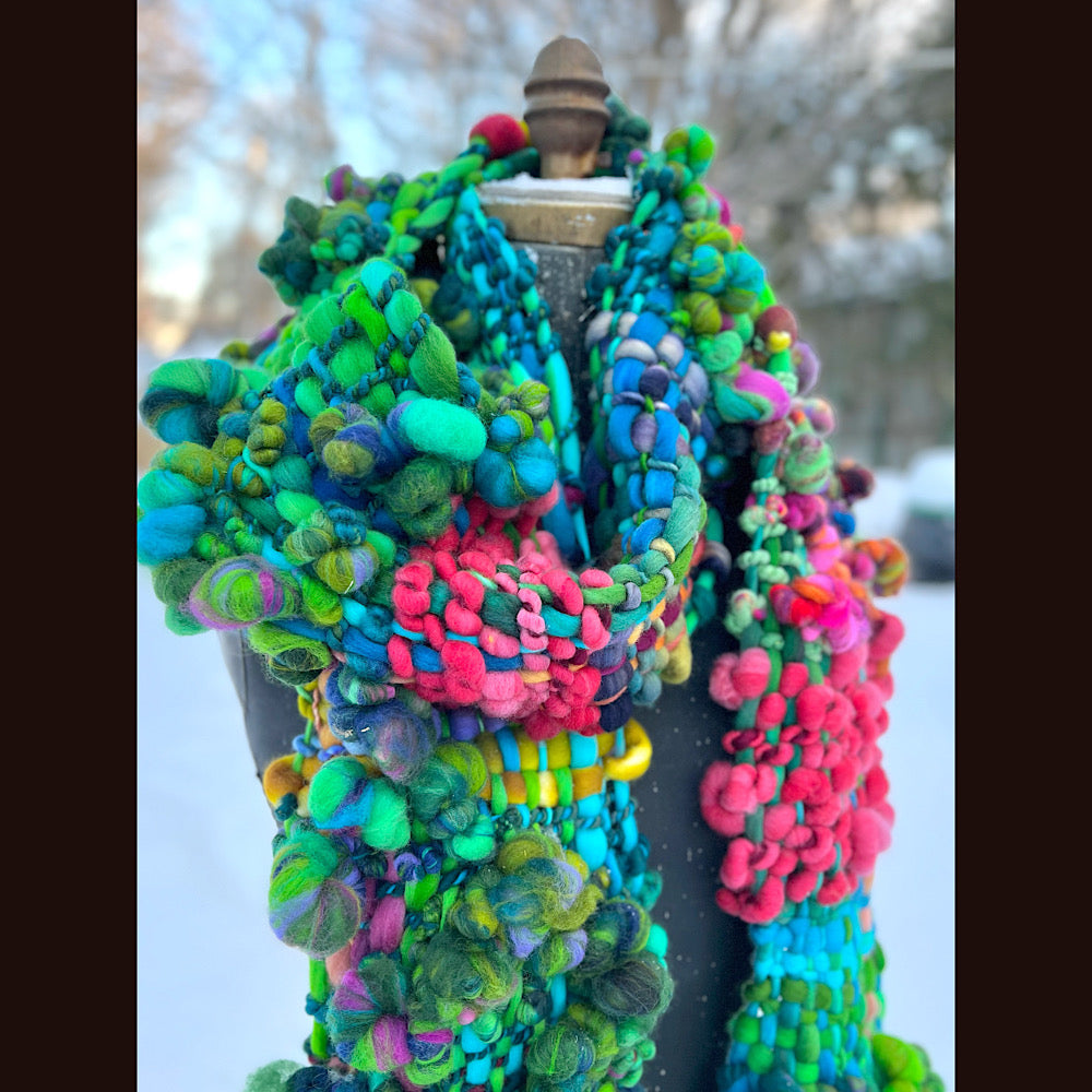 Winter bouquet Woven art yarn Scarf 98” X 7.5”