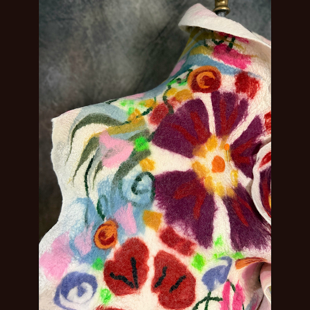 OOAK Handmade wool Felted Scarf 81” X 14” Original art work