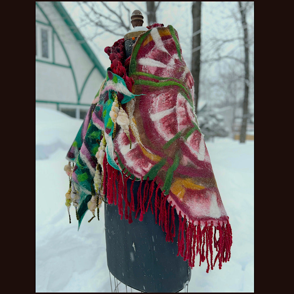 Rose felted wrap 57” X 27”
