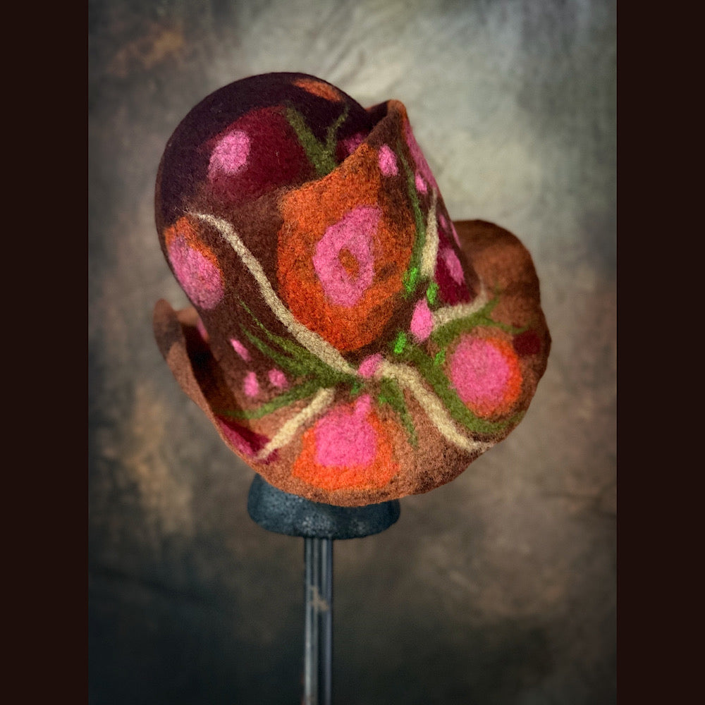 OOAK Handmade wool Felted hat 23.5” medium