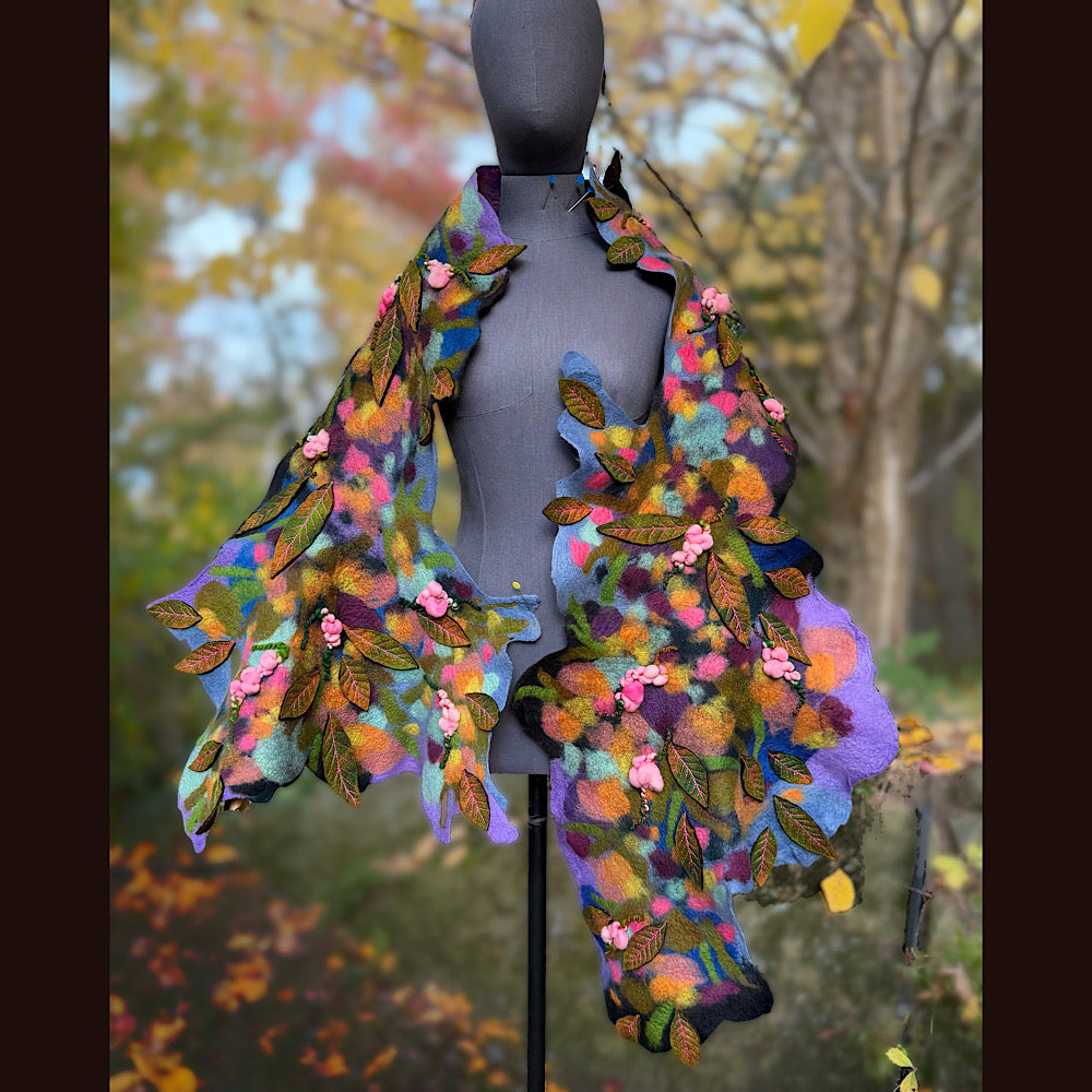 OOAK Handmade wool Felted Scarf 82” X 23” Original art work