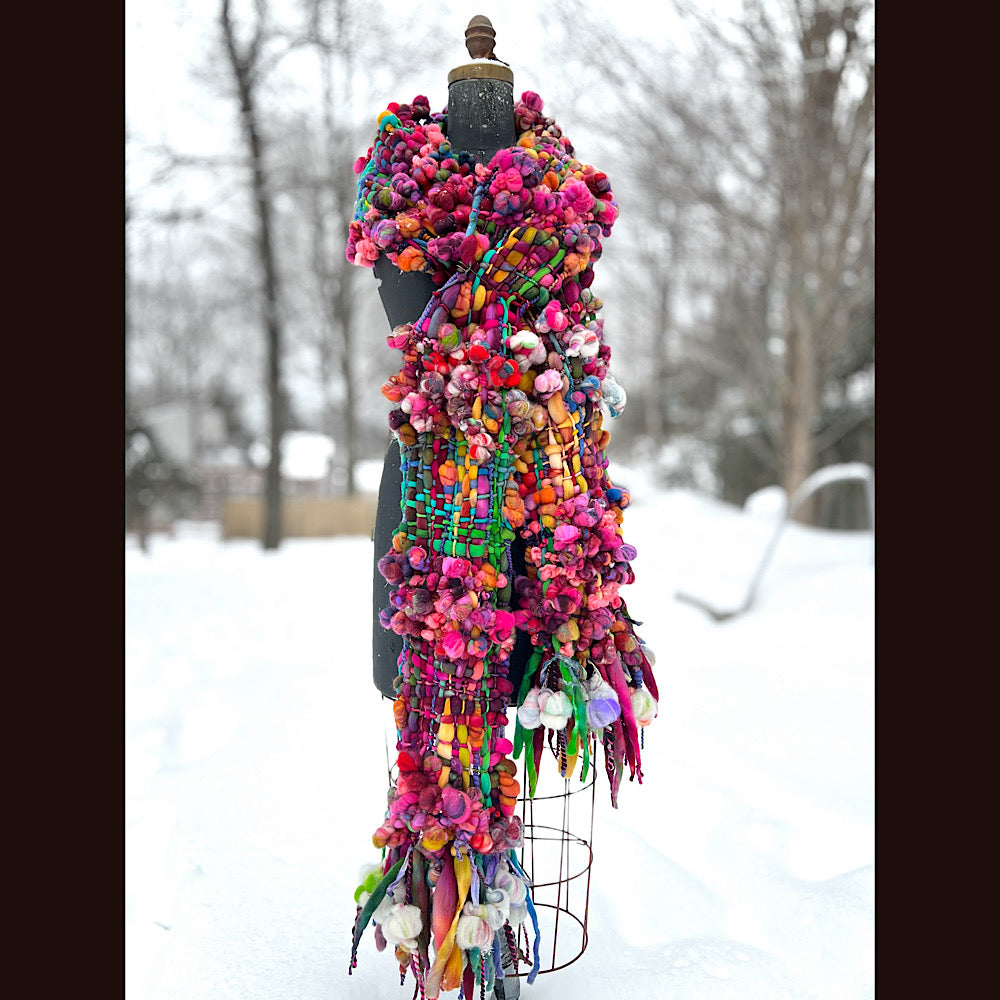 Winter rose Woven art yarn Scarf 104” X 8”