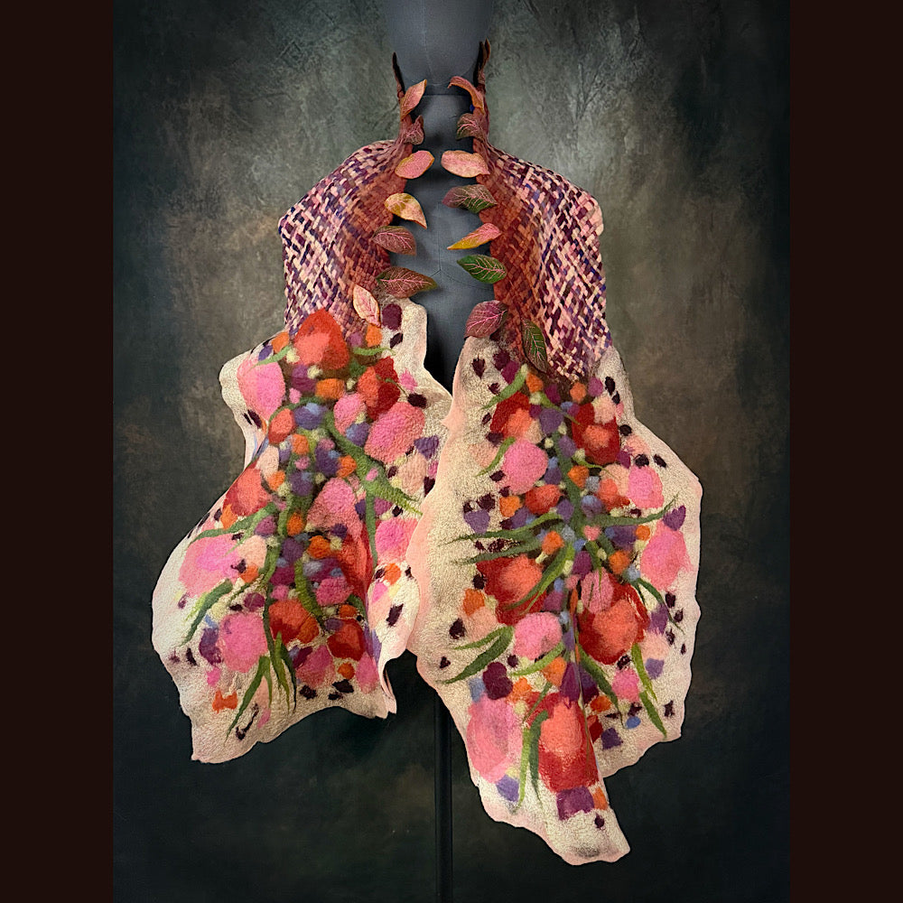OOAK Handmade wool Felted Scarf 84” X 17” Original art work