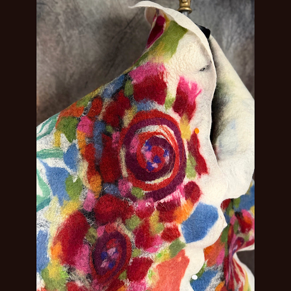 OOAK Handmade wool Felted Scarf 85”X 16” Original art work