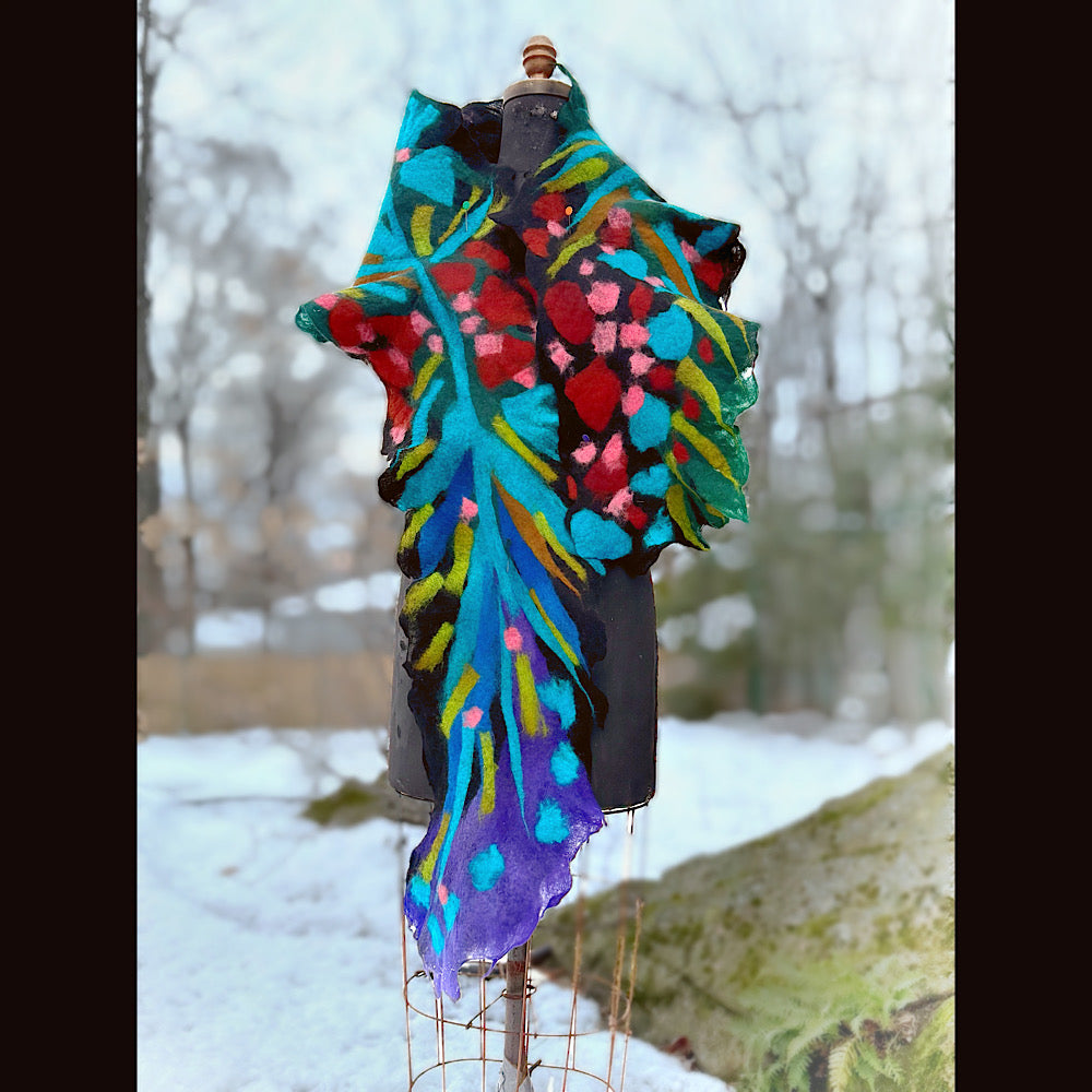 Handmade wool Felted Scarf 78” X 12”