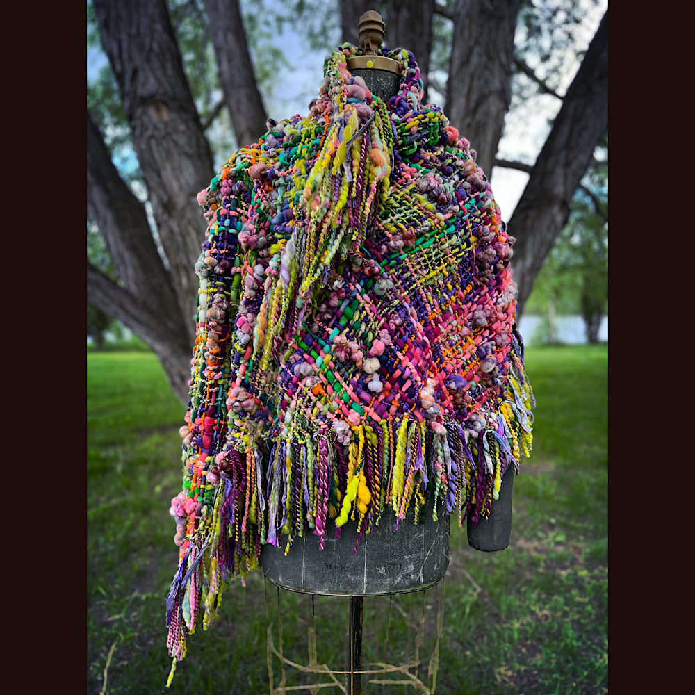 Rainbow warrior Woven shawl 82” X 36” 1 pound