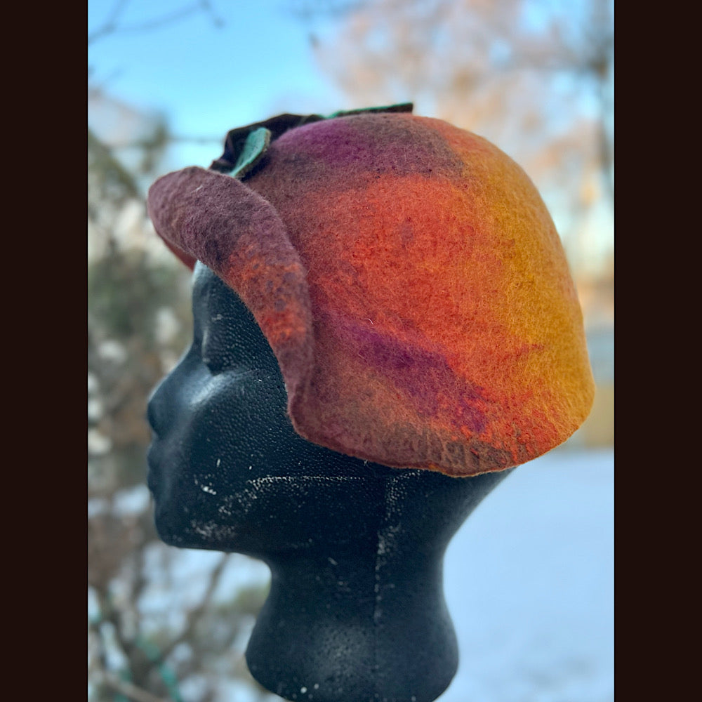 Felted mini cloche hat with flower 22” small