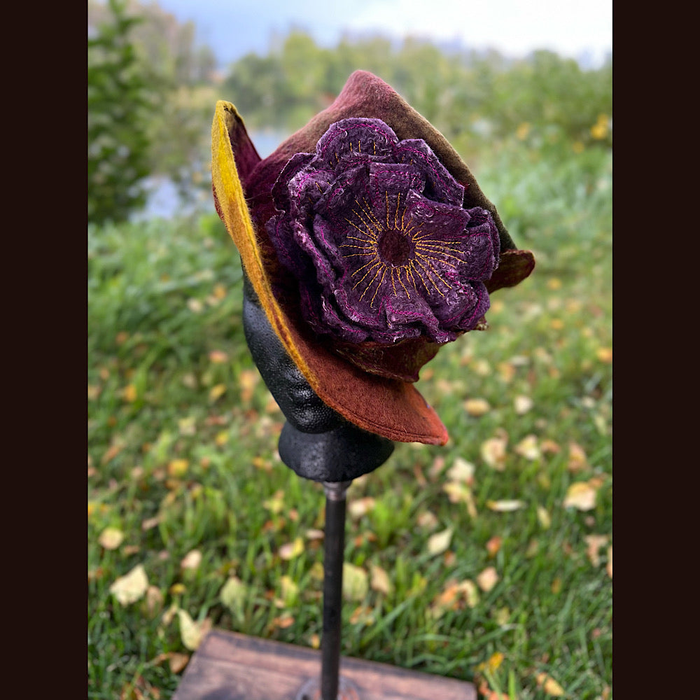 Felted top hat with rose 23.5” medium