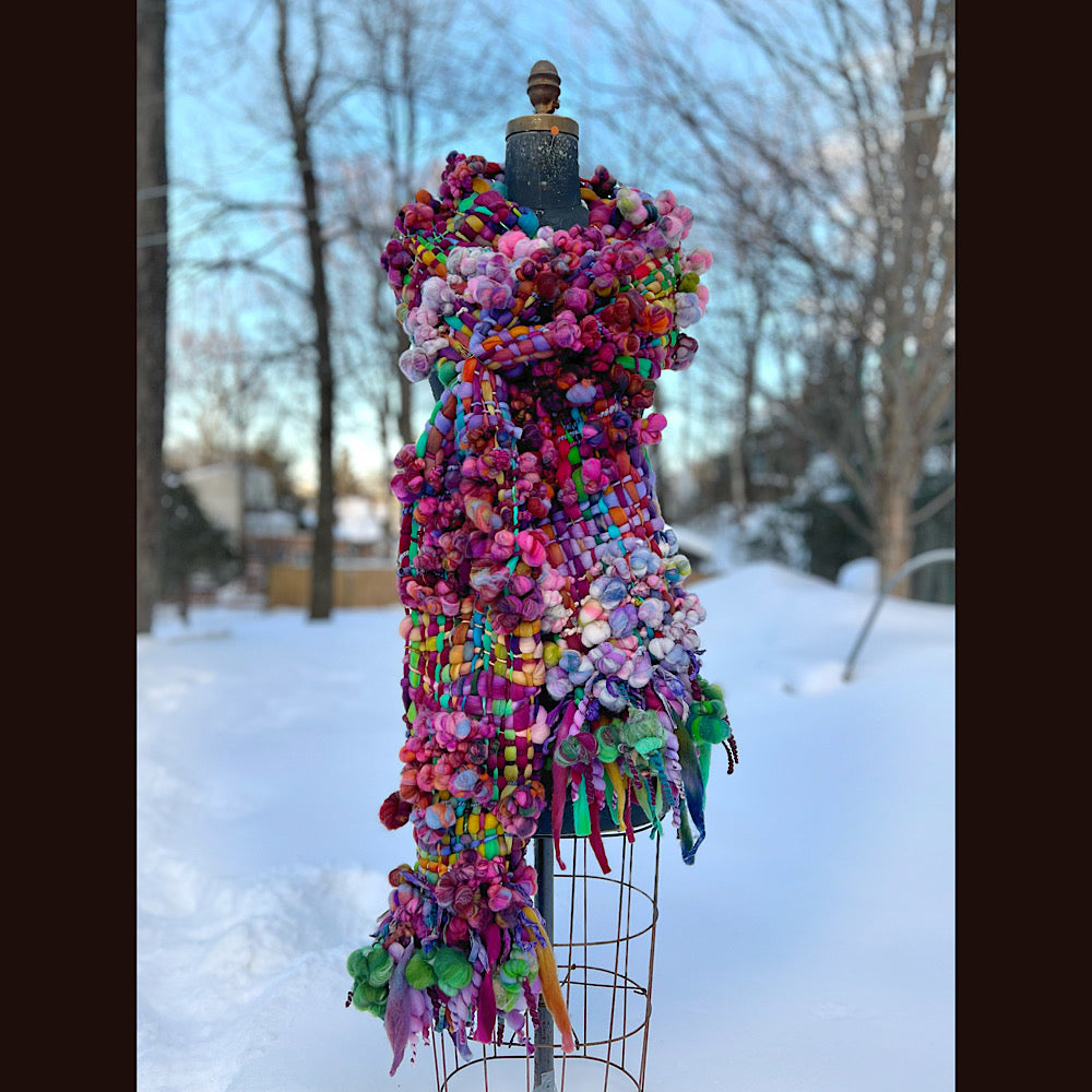 Winter rose Woven art yarn Scarf 100” X 8”