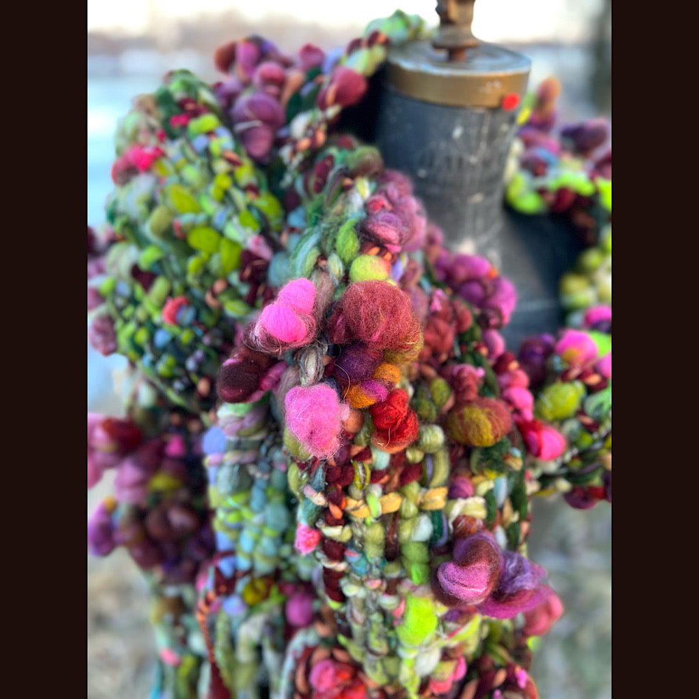 Woven scarf made of hand spun yarn 94” X 11”