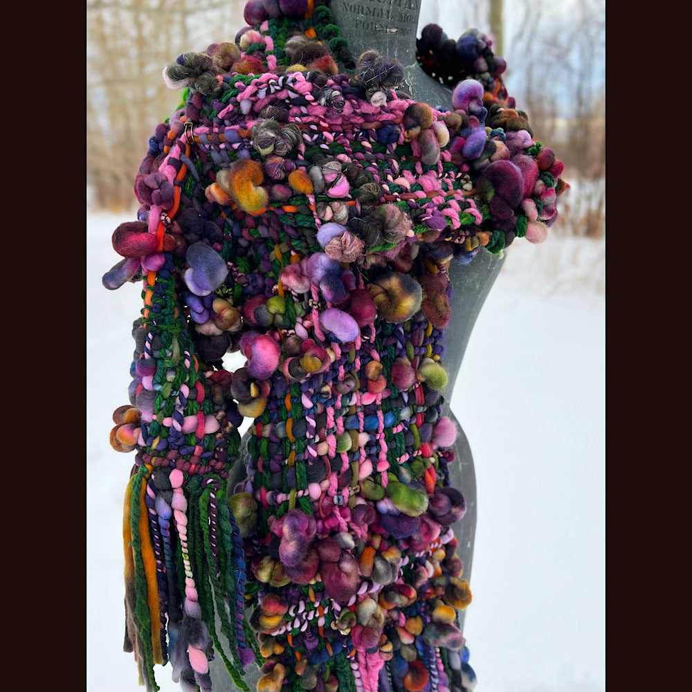 Woven scarf made of hand spun yarn 84” X 9”