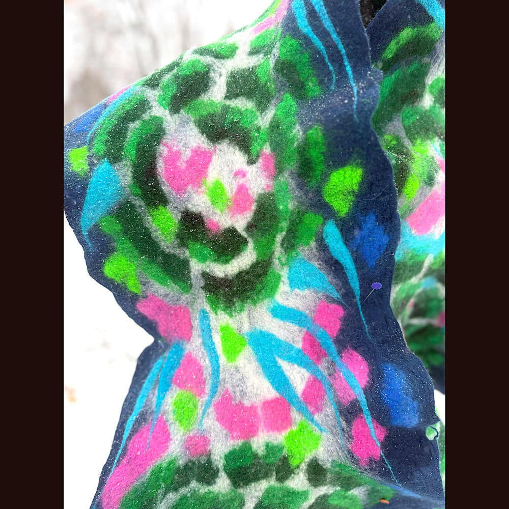Handmade wool Felted Scarf 80” X 17”