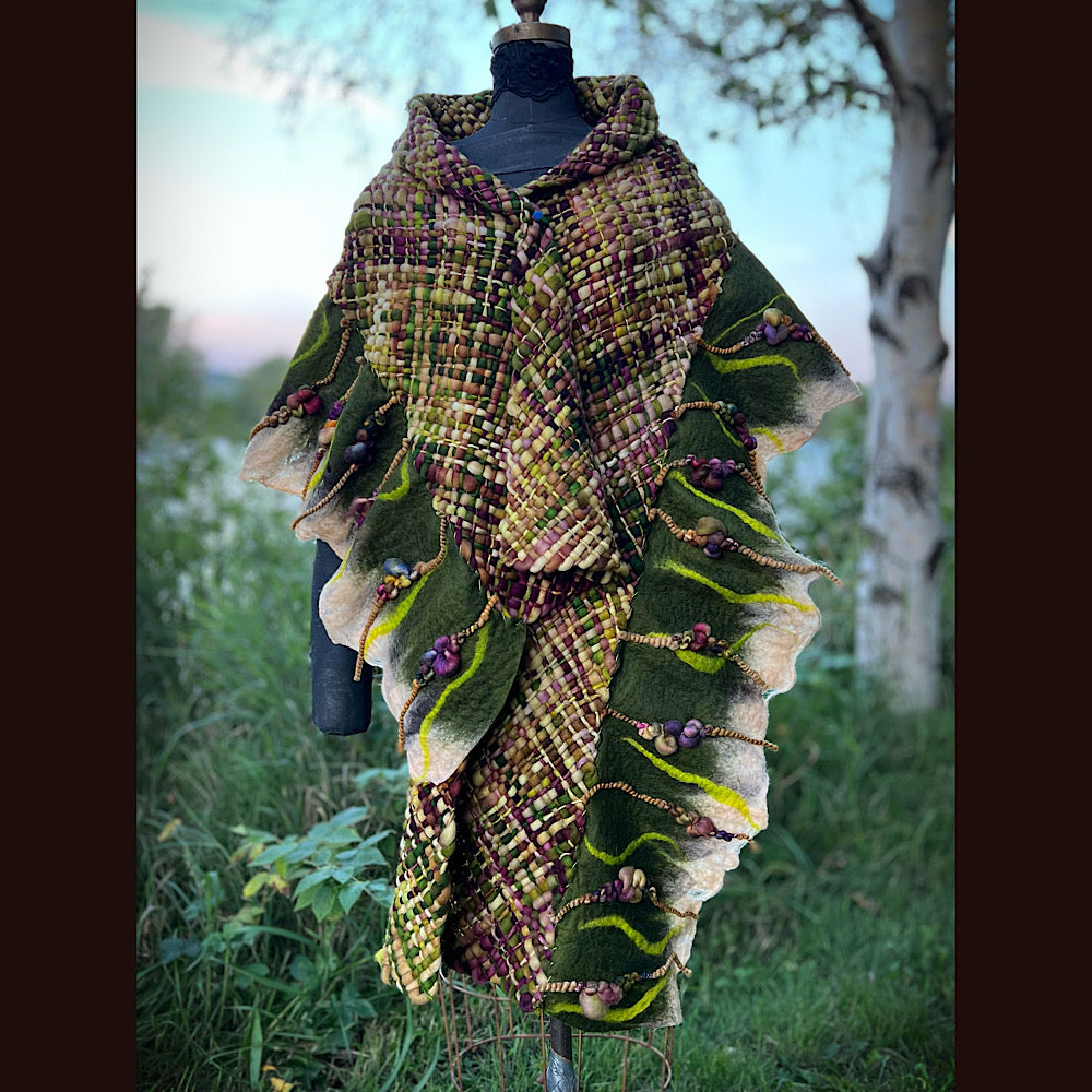 Felted and woven Shawl 82” X 21”