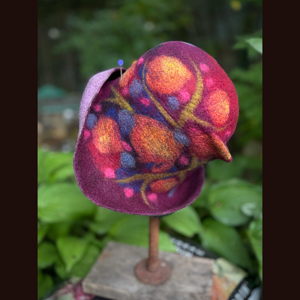 OOAK Handmade wool Felted hat 23.5” medium