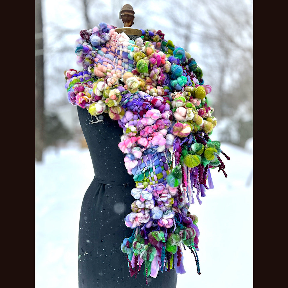 Winter rose Woven art yarn Scarf 100” X 7-8”