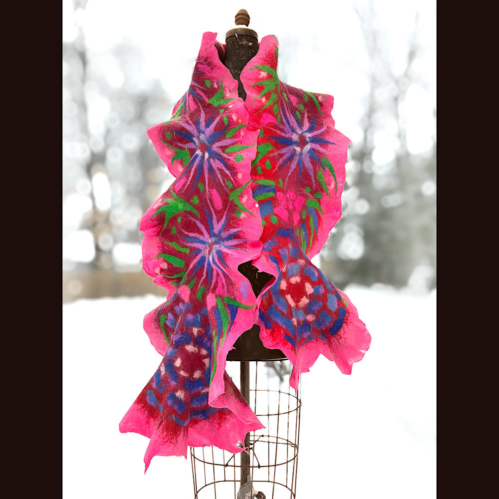 Handmade wool Felted Scarf 88” X 17”