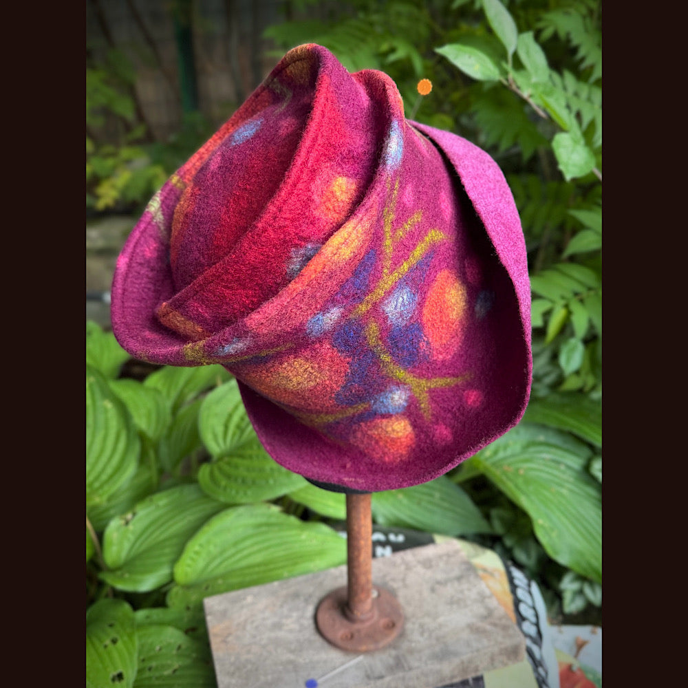 OOAK Handmade wool Felted hat 23.5” medium