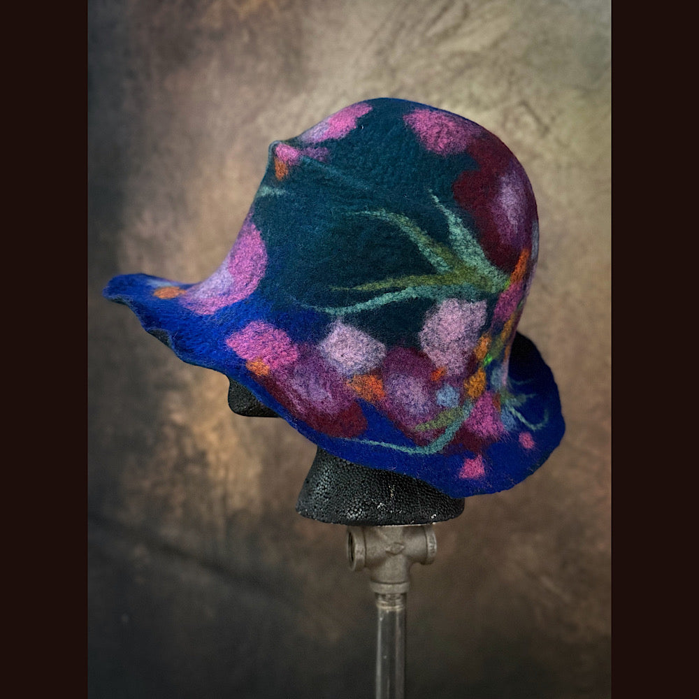 OOAK Handmade wool Felted hat 23.5” medium