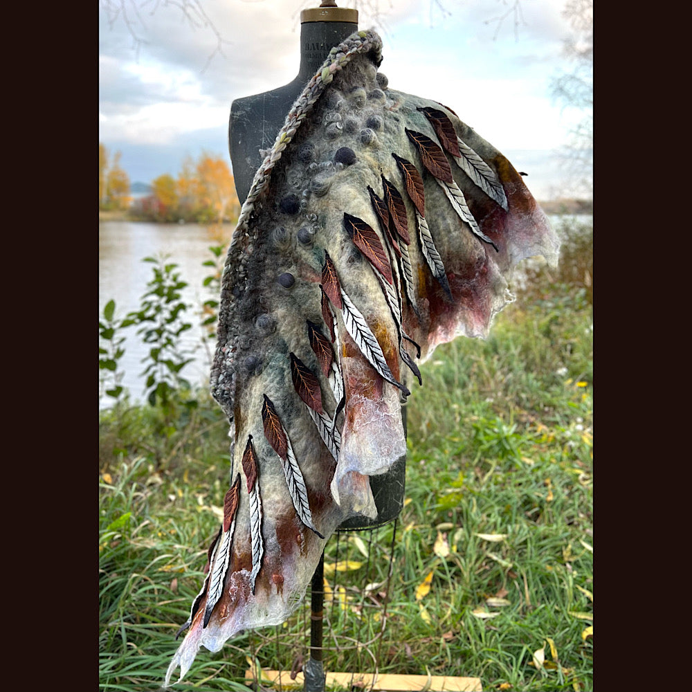 The Owl  felted shawl 80” X 25”