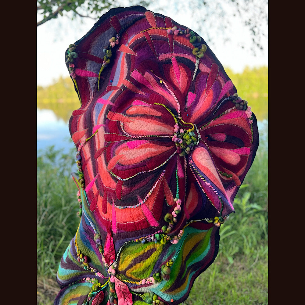 Wild Roses Large Felted Shawl 75” X 38”