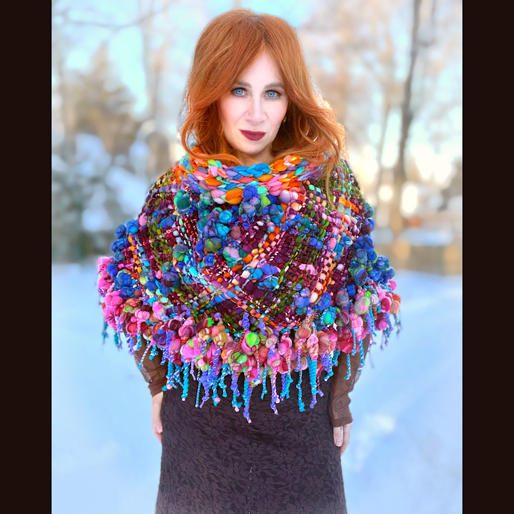 Handmade wool Woven Scarf shawlette 26”X  18” larger size