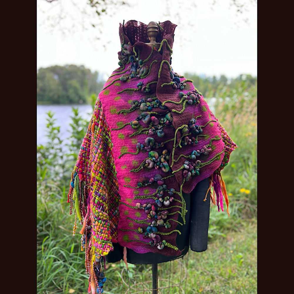 Felted and woven Shawl 55” X 27”
