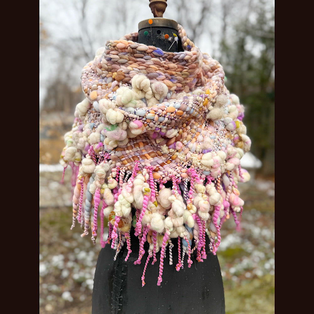 Handmade wool Woven Scarf shawlette 19”X 20”