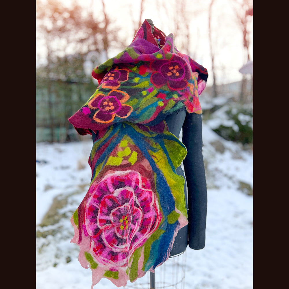 Rose Felted Shawl 80” X 21”