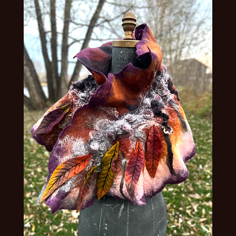 Autumn butterfly felted scarf 50” X 18”