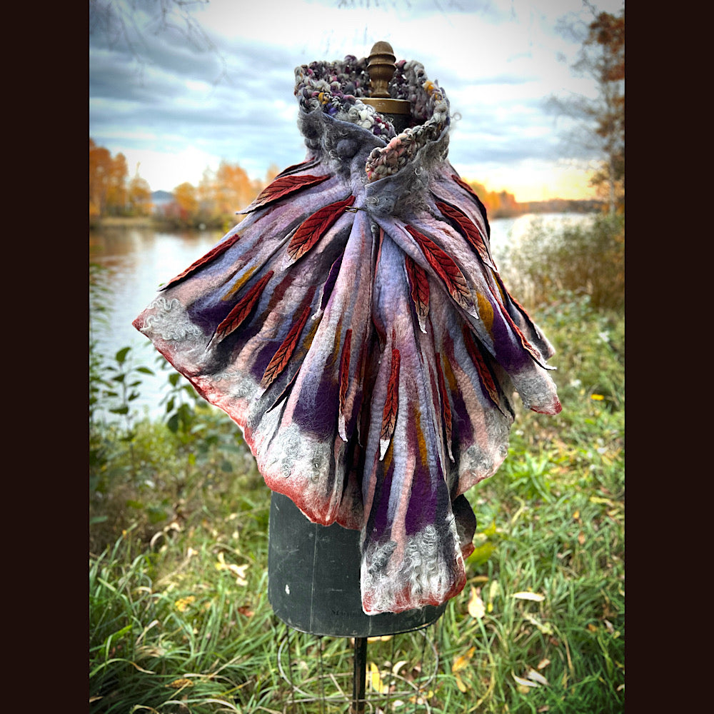 October sunset felted shawl 86” X 22”