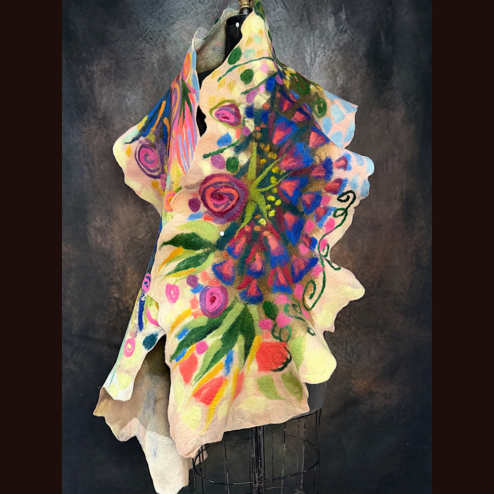 OOAK Handmade wool Felted Scarf 84” X 18”