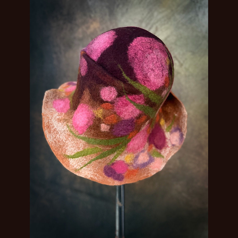 OOAK Handmade wool Felted hat 23.5” medium