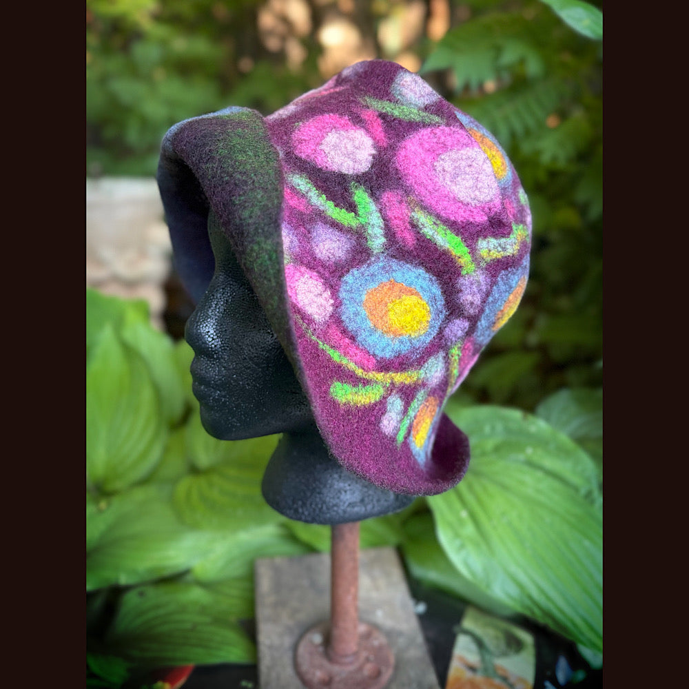 OOAK Handmade wool Felted hat 23.5” medium