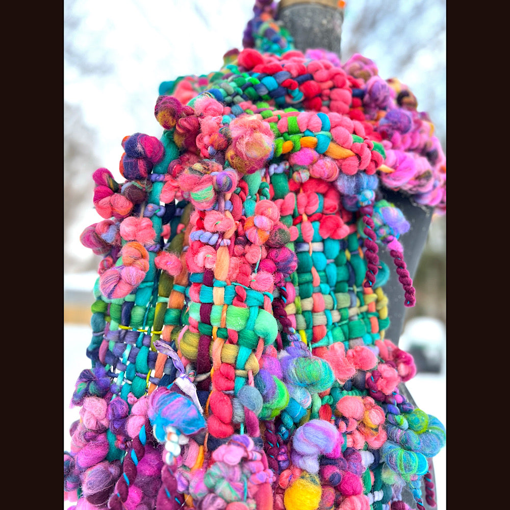 Winter rose Woven art yarn Scarf 102” X 8”