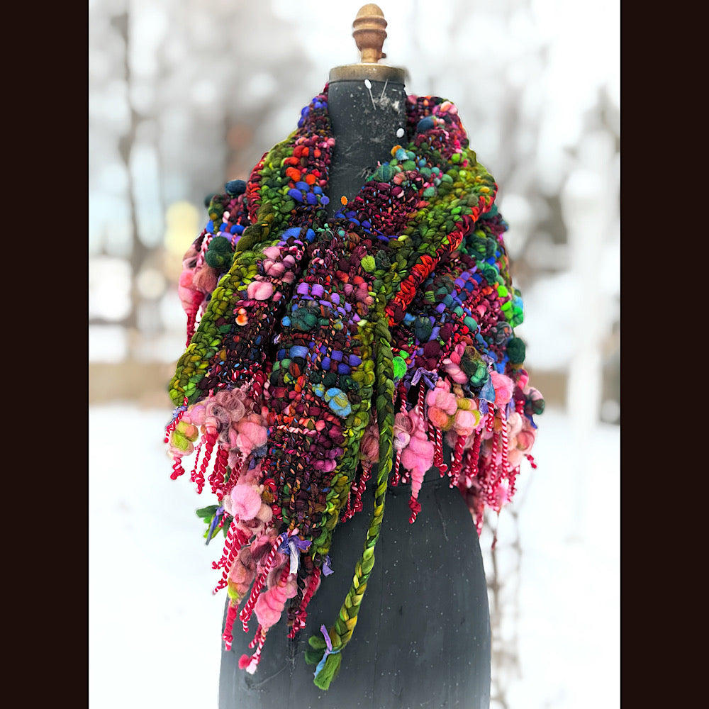 Handmade wool Woven Scarf shawlette 53” X 28”