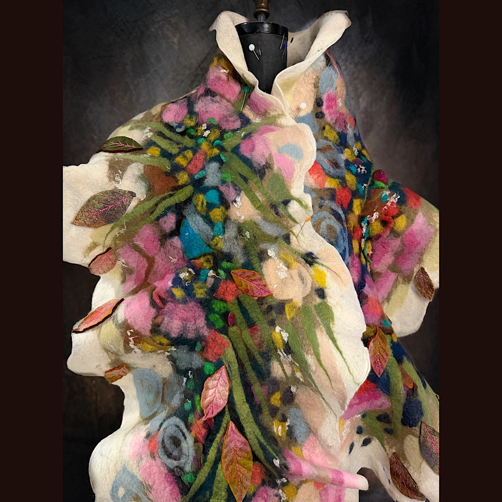 OOAK Handmade wool Felted Scarf 86” X 21”