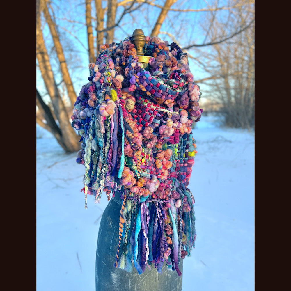 “Glorious innocence “ Woven scarf made of hand spun yarn 84” X 10”