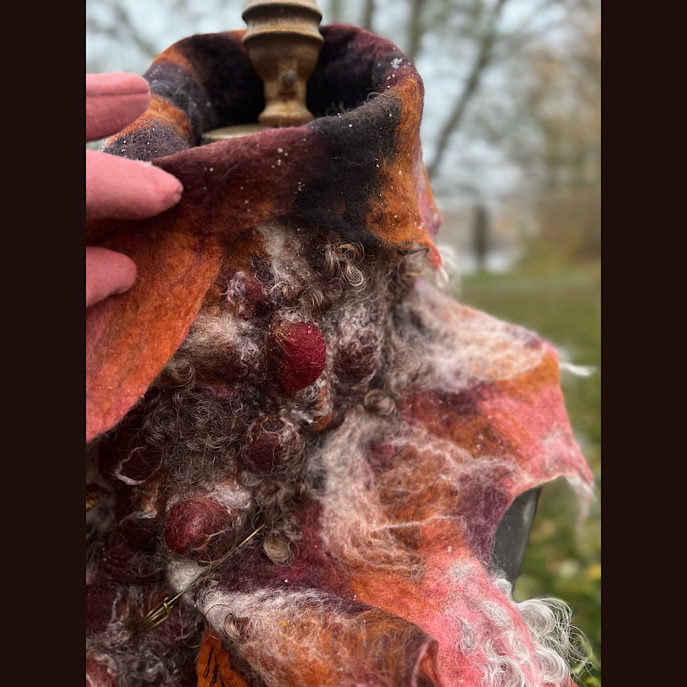 Autumn roses felted scarf 56” X 18