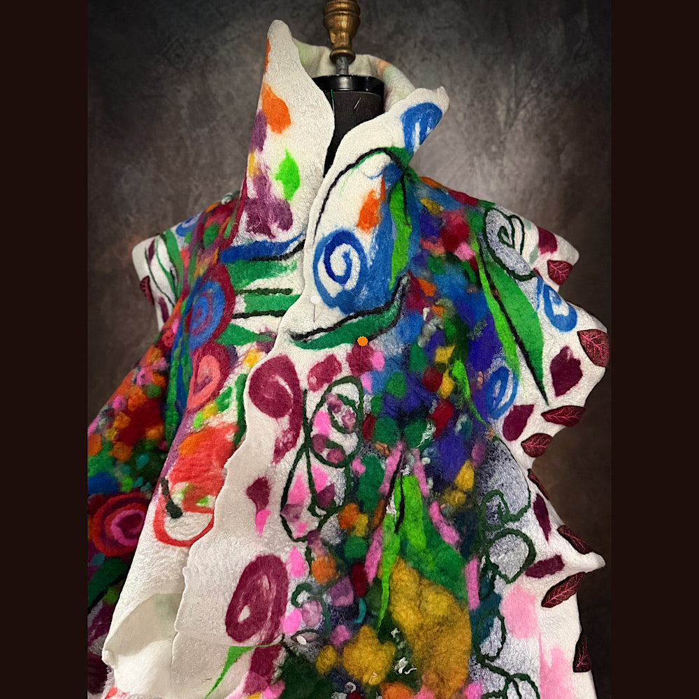 OOAK Handmade wool Felted Scarf 80” X 19”