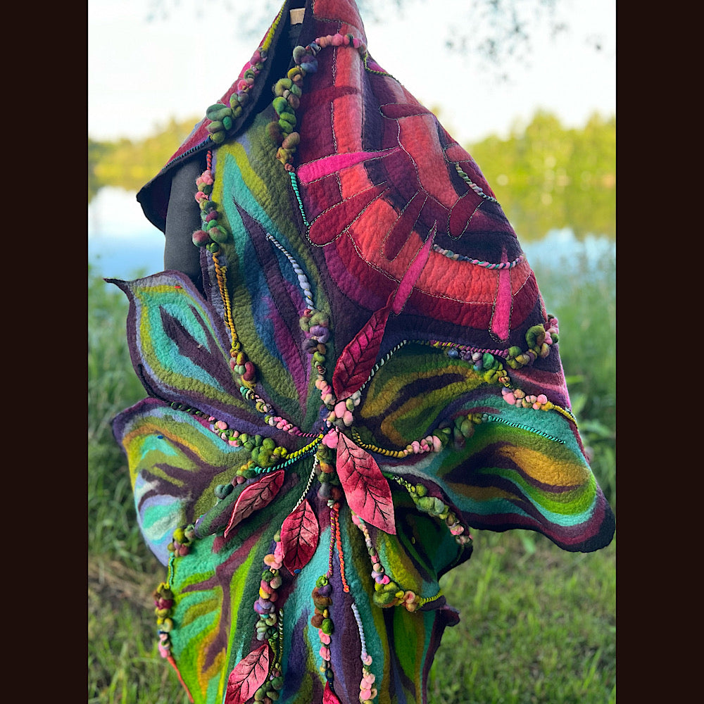 Wild Roses Large Felted Shawl 75” X 38”