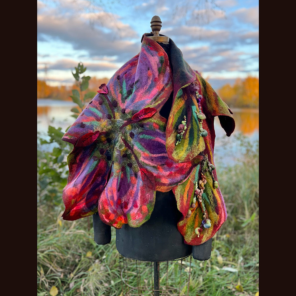 Wild Rose Felted Scarf 70” x 25”