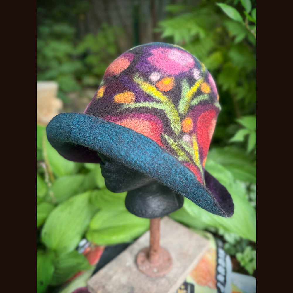 OOAK Handmade wool Felted hat 23.5” medium