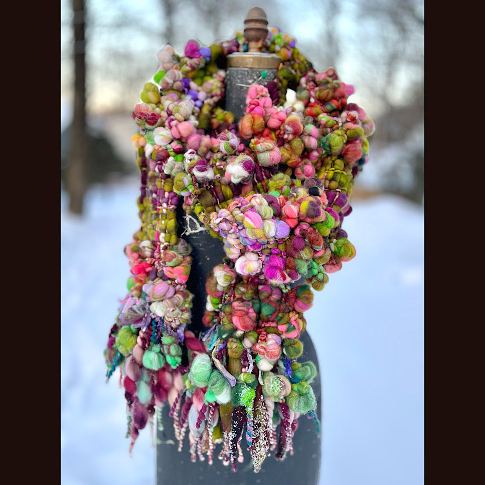 Winter rose Woven art yarn Scarf 102” X 7”