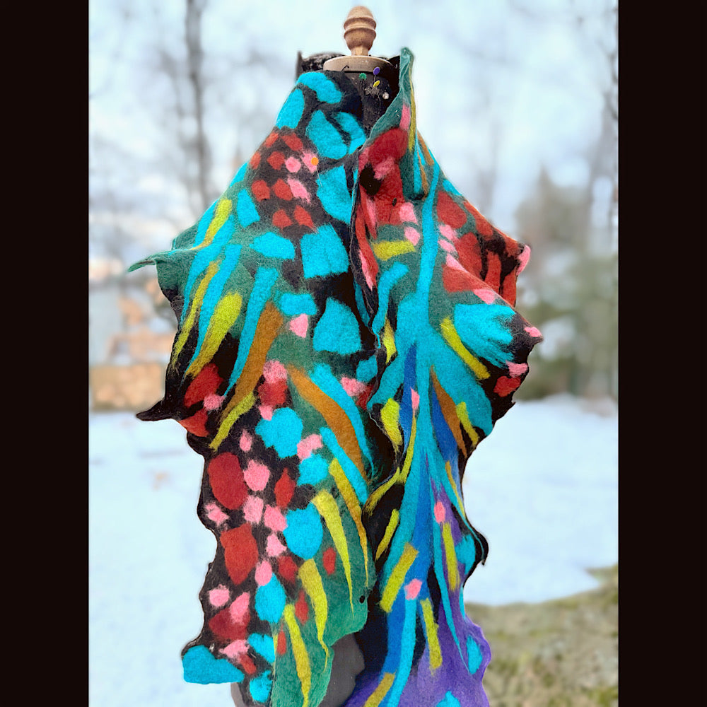 Handmade wool Felted Scarf 78” X 12”