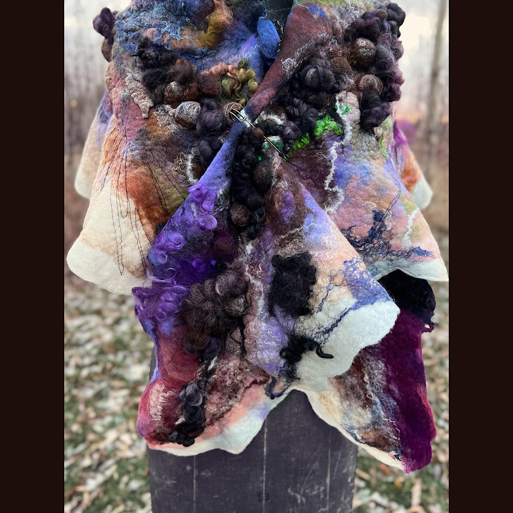 Last rays before dawn felted scarf 69” X 20”