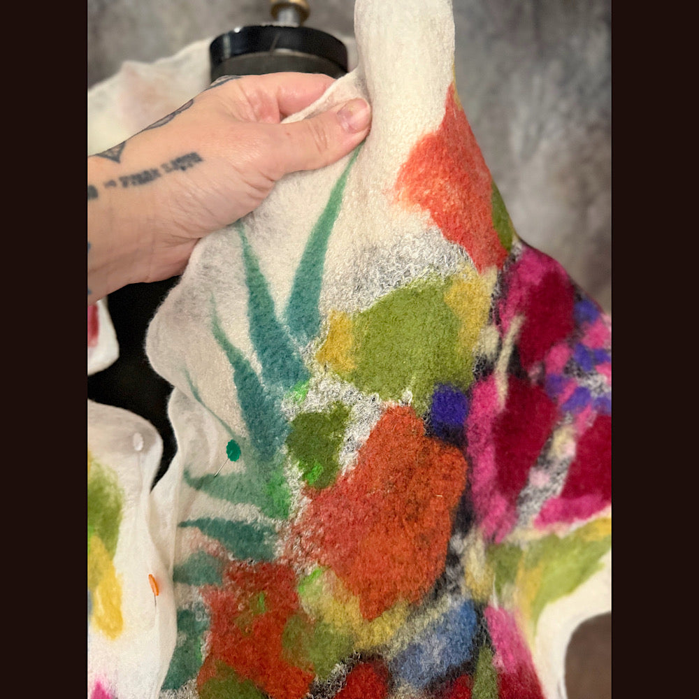 OOAK Handmade wool Felted Scarf 85”X 16” Original art work