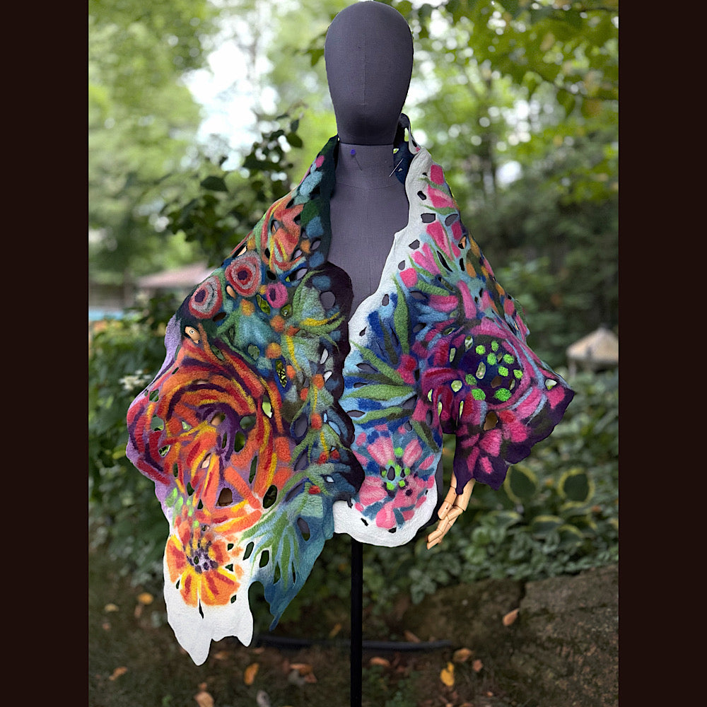 OOAK Handmade wool Felted Scarf 78” X 17” Original art work