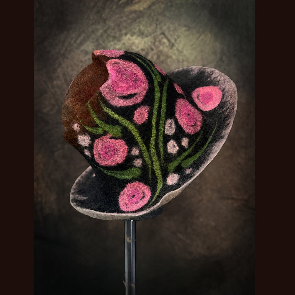 OOAK Handmade wool Felted hat 23.5” medium